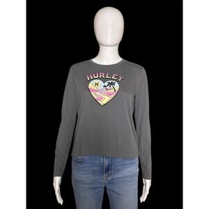 Hurley Grey Long Sleeve Heart Sunset Graphic Casual T-Shirt Girls Youth XL